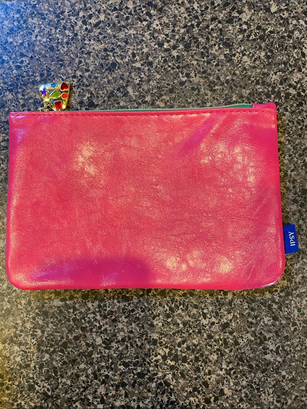 ipsy Bright Pink Cosmetic Pouch with Jeweled Heart Charm